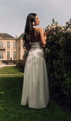 Satin Halter Draped Bodice Maxi Dress