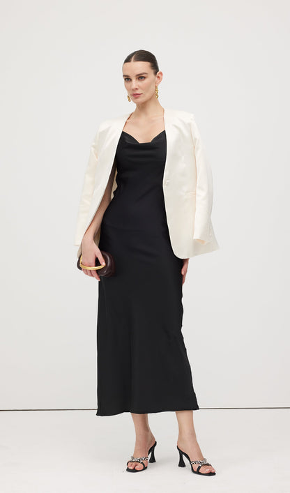 Swing Neck Satin Slip Midi Dress
