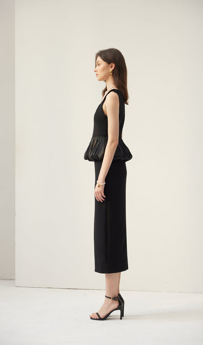 Ruffle Hem Slit Midi Dress