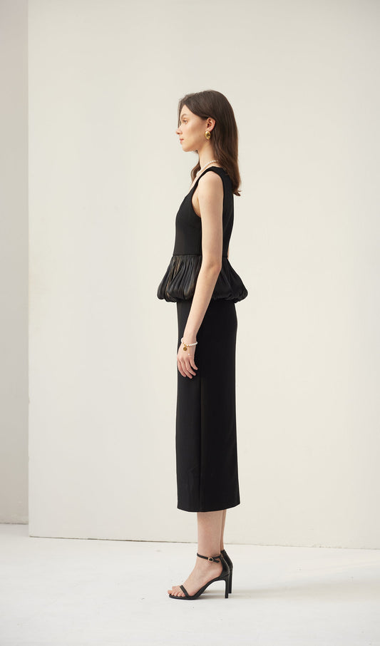 Ruffle Hem Slit Midi Dress