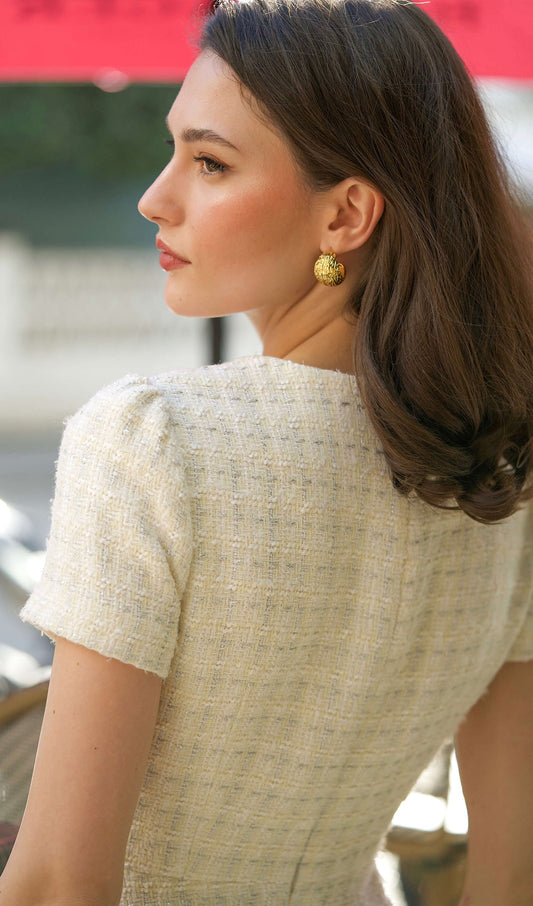 Tweed Square Neckline Mini Dress