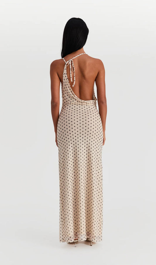Asymmetric Cowl Polka Dot Maxi Dress