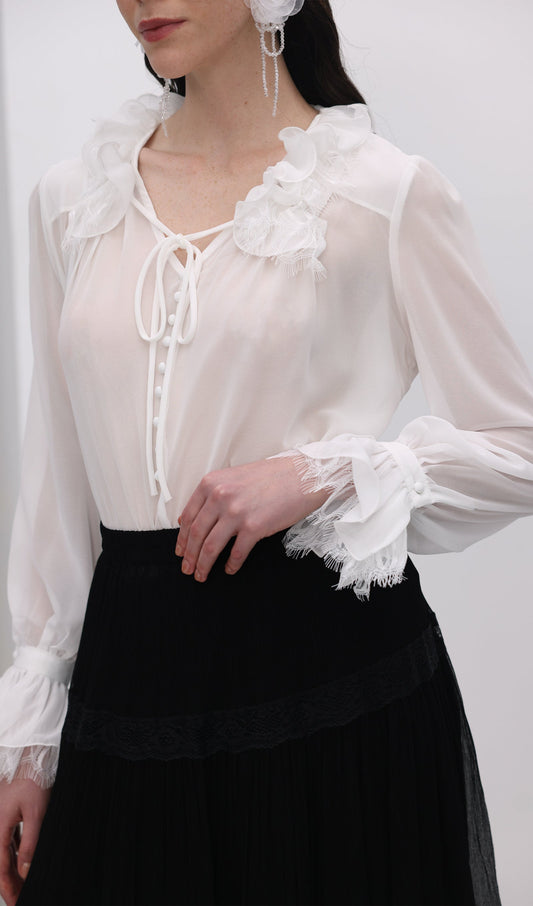 Frills Chiffon Ruffle Blouse Top