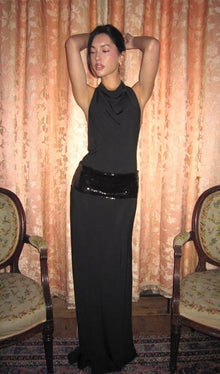 Draped Cowl Neck Open Back Maxi Dress