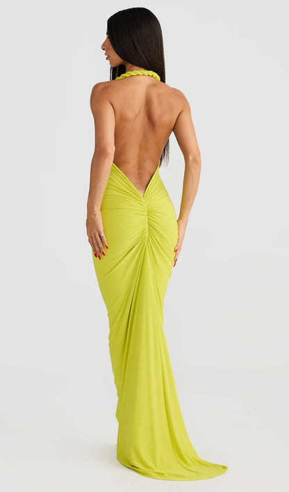 Open Back Pleated Fitted Maxi Dress