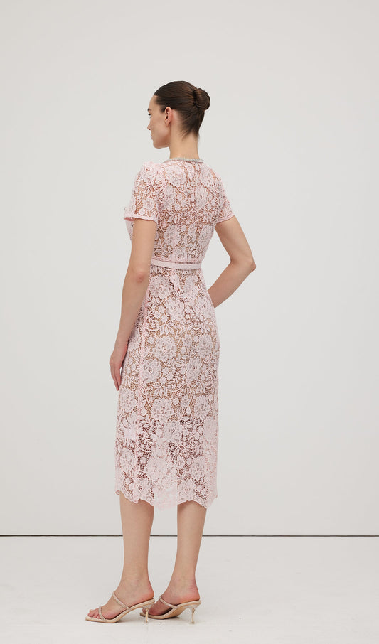 Lace Diamante Bow Midi Dress