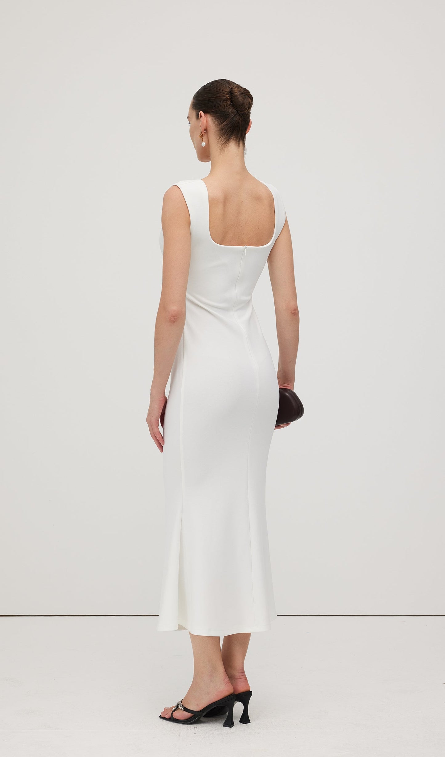 Square Neck Crepe Midi Dress