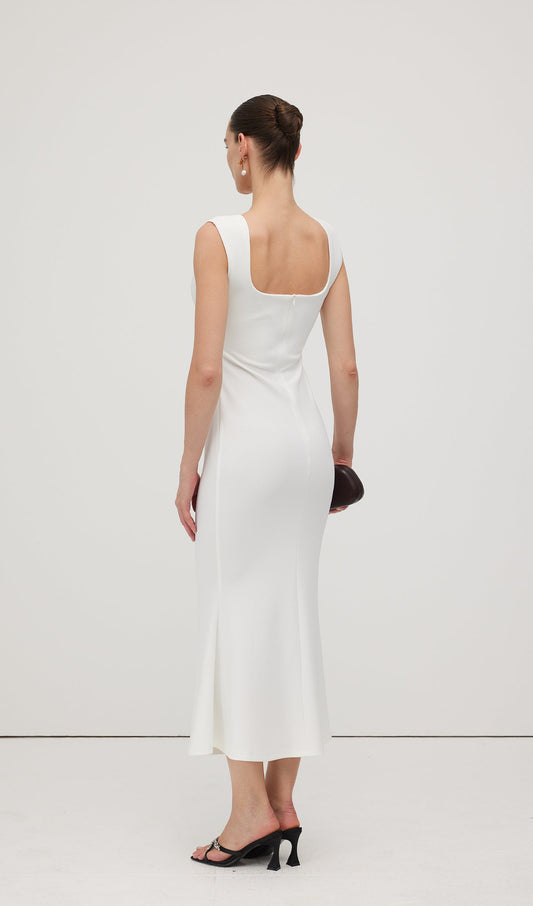 Square Neck Crepe Midi Dress