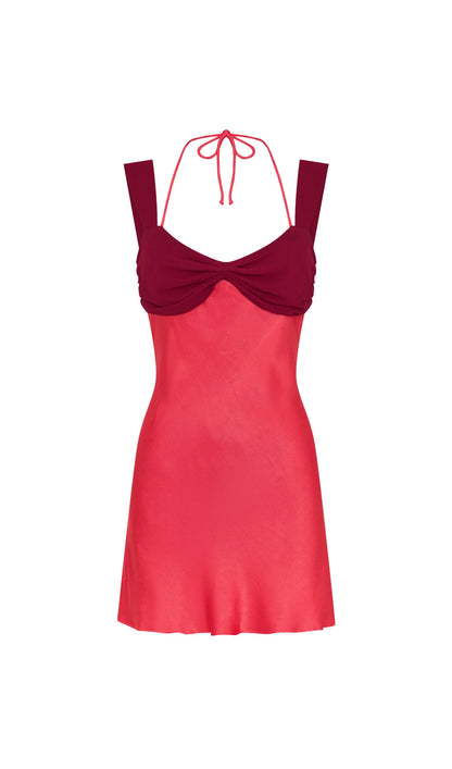 Ruched Back Lace Up Mini Dress