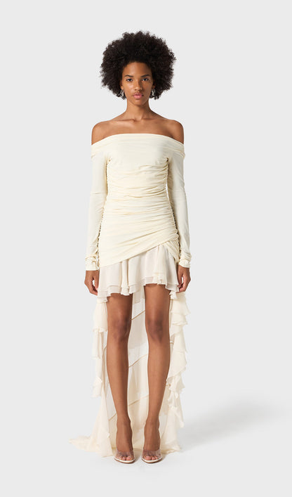 Jersey With Chiffon Train Mini Dress