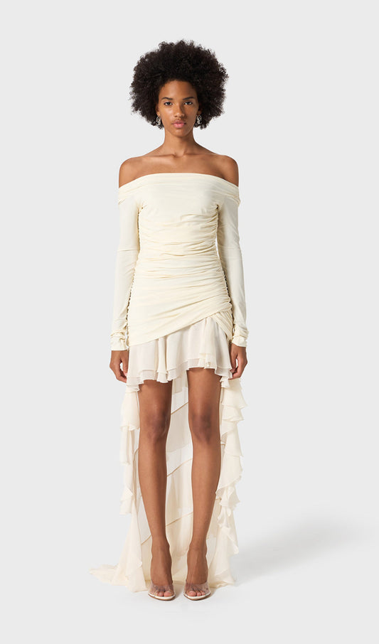 Jersey With Chiffon Train Mini Dress
