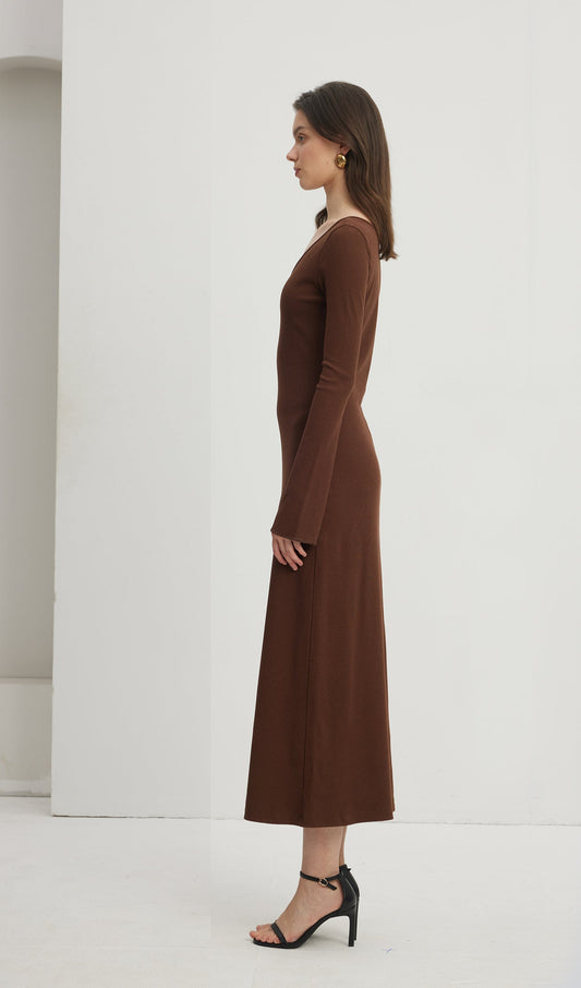 Solid Crew Neck Midi Dress