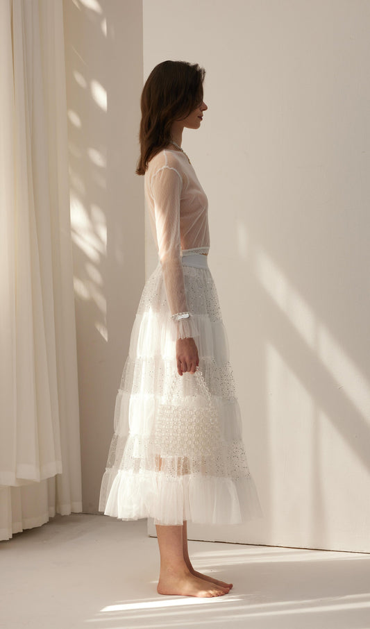 Lace Pleated Panel Skirt