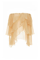 Off-Shoulder Multi-Layer Asymmetric-Ruffle Long-Sleeve Top and Side-Slit Skirt Chiffon Two-Piece Set