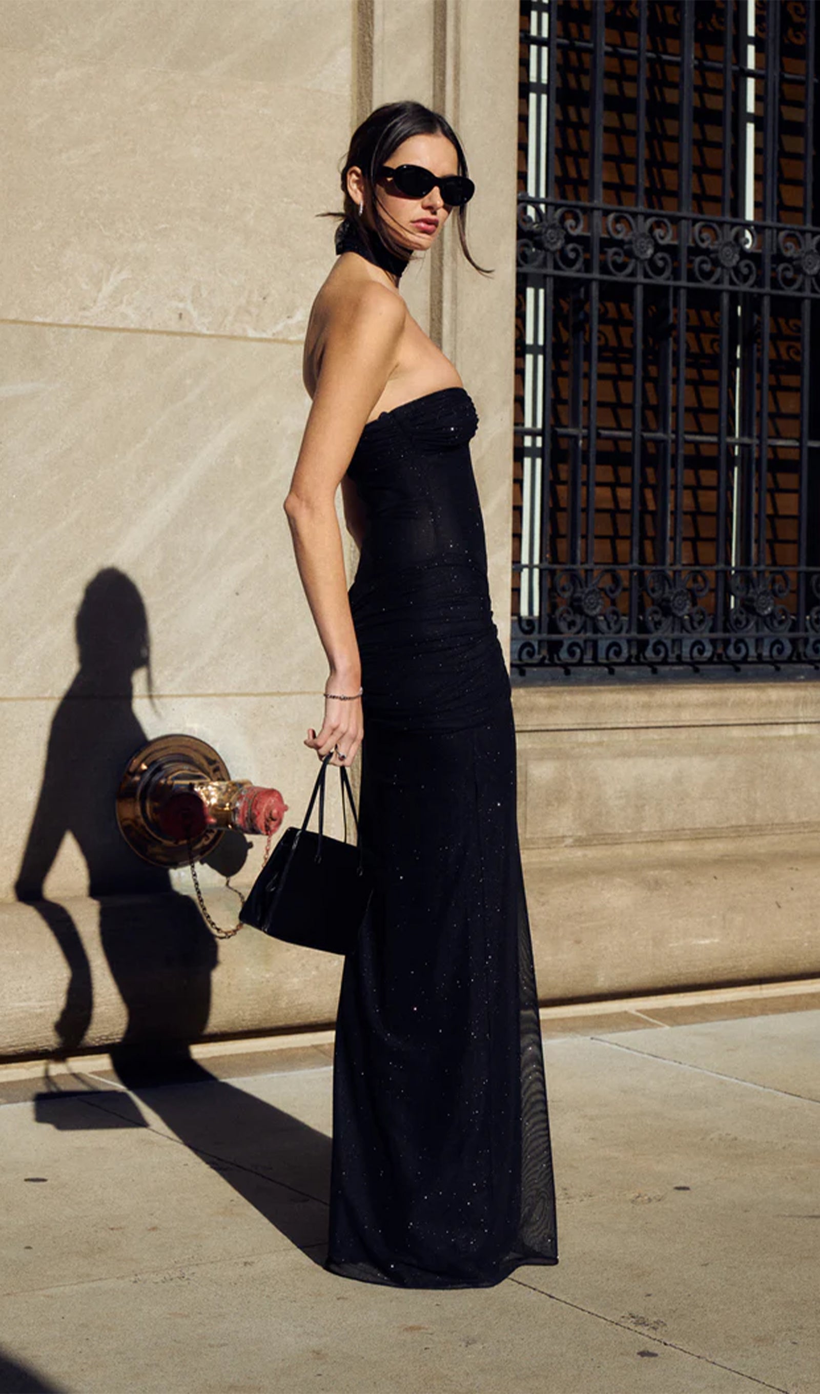 Starlite Off-Shoulder See-Through Maxi Dress