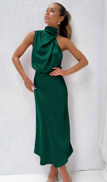 Asymmetric Satin Midi Dress