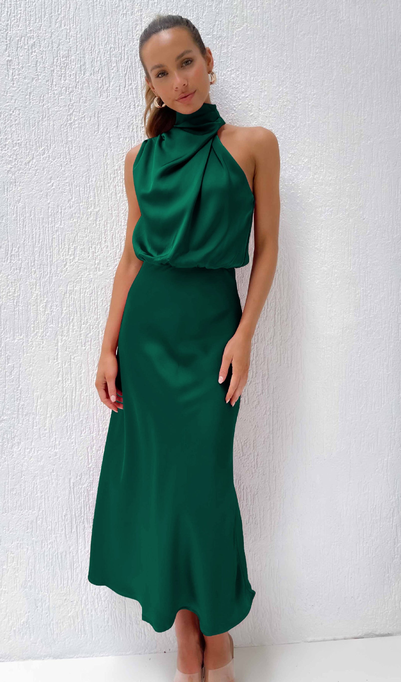 Asymmetric Satin Midi Dress