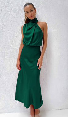 Asymmetric Satin Midi Dress