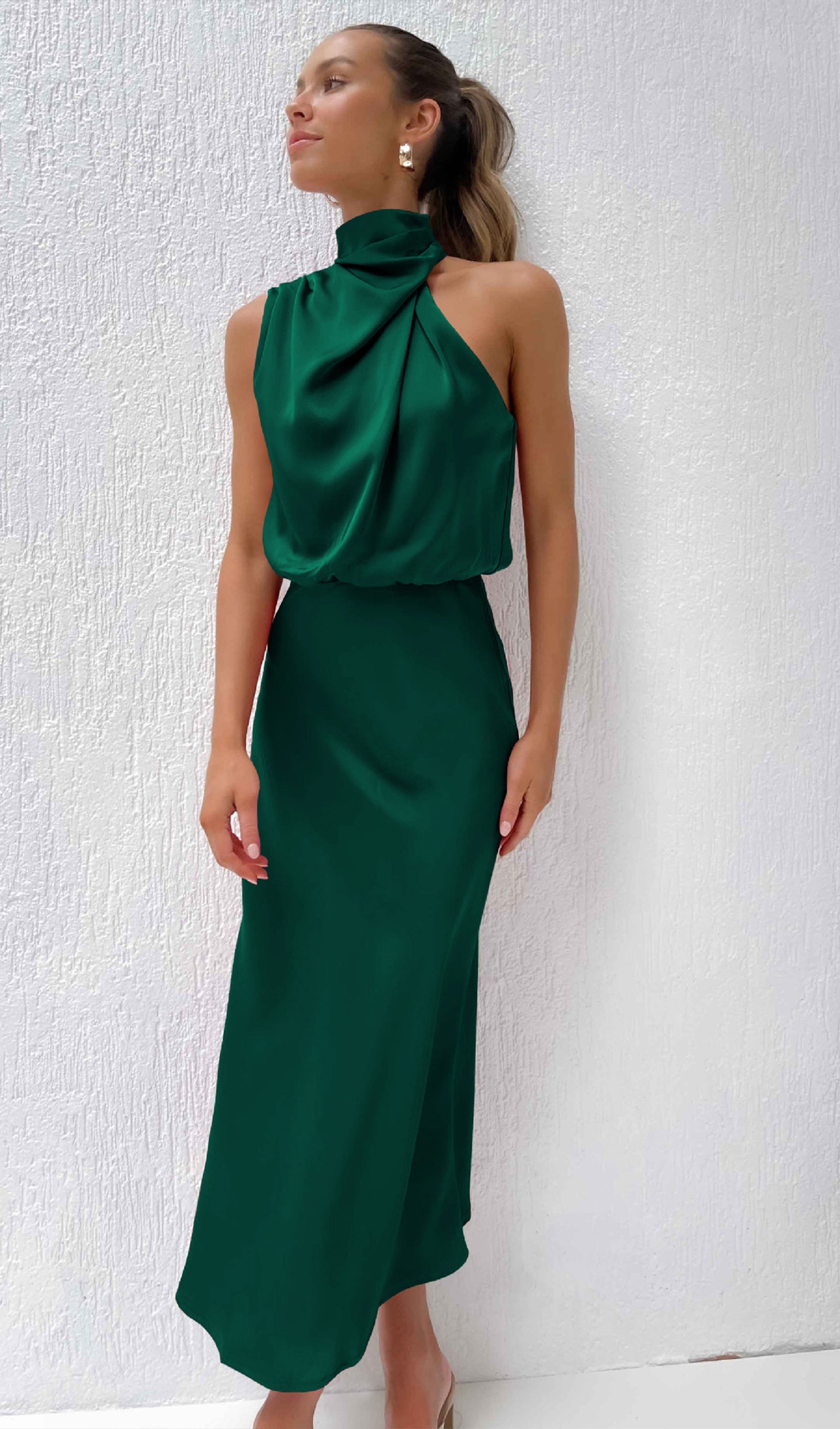 Asymmetric Satin Midi Dress