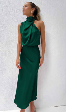 Asymmetric Satin Midi Dress