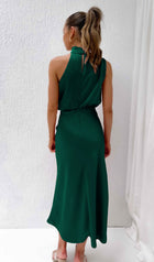 Asymmetric Satin Midi Dress