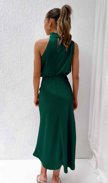 Asymmetric Satin Midi Dress