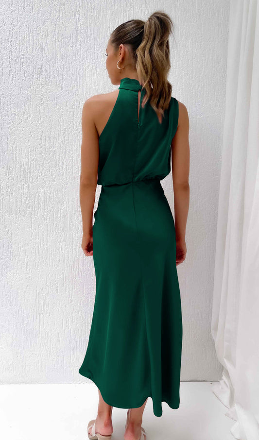 Asymmetric Satin Midi Dress