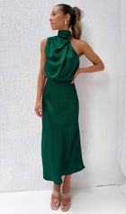 Asymmetric Satin Midi Dress