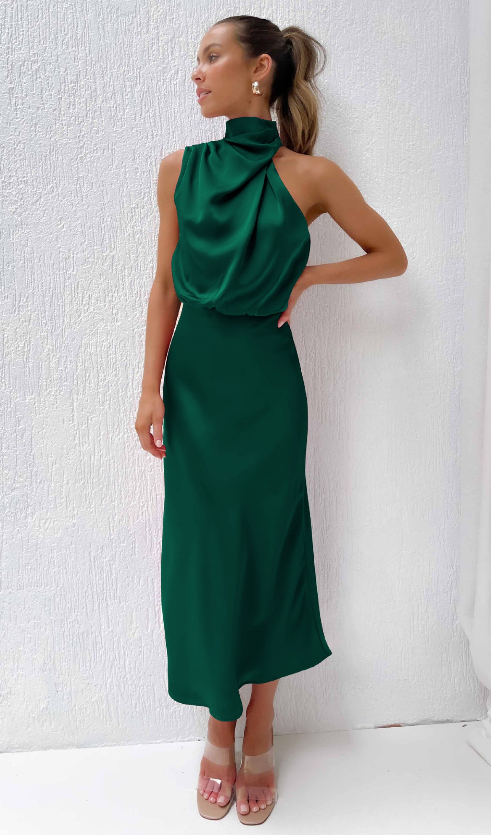 Asymmetric Satin Midi Dress