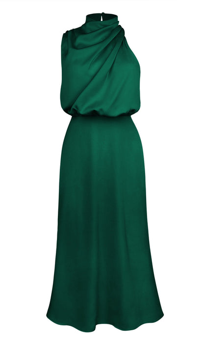 Asymmetric Satin Midi Dress