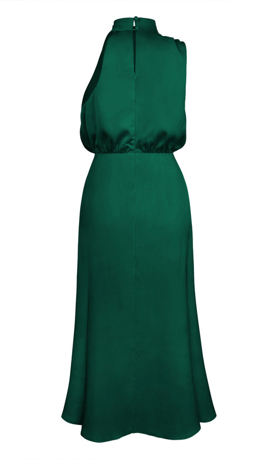 Asymmetric Satin Midi Dress