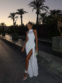 High-Neck Sleeveless High-Slit Dress