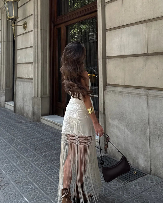 Wrap Style Macramé Fringe Skirt