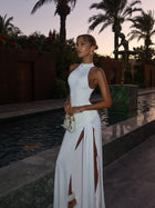 High-Neck Sleeveless High-Slit Dress