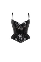 Black Sequin Spaghetti Strap Corset Top and Skirt Two-Piece Set