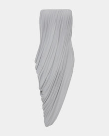 Strapless Draped Side-Slit Wrap Grey Dress