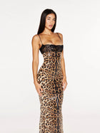 Spaghetti Strap Lace-Trim Sequin Leopard Bodycon Mermaid Dress