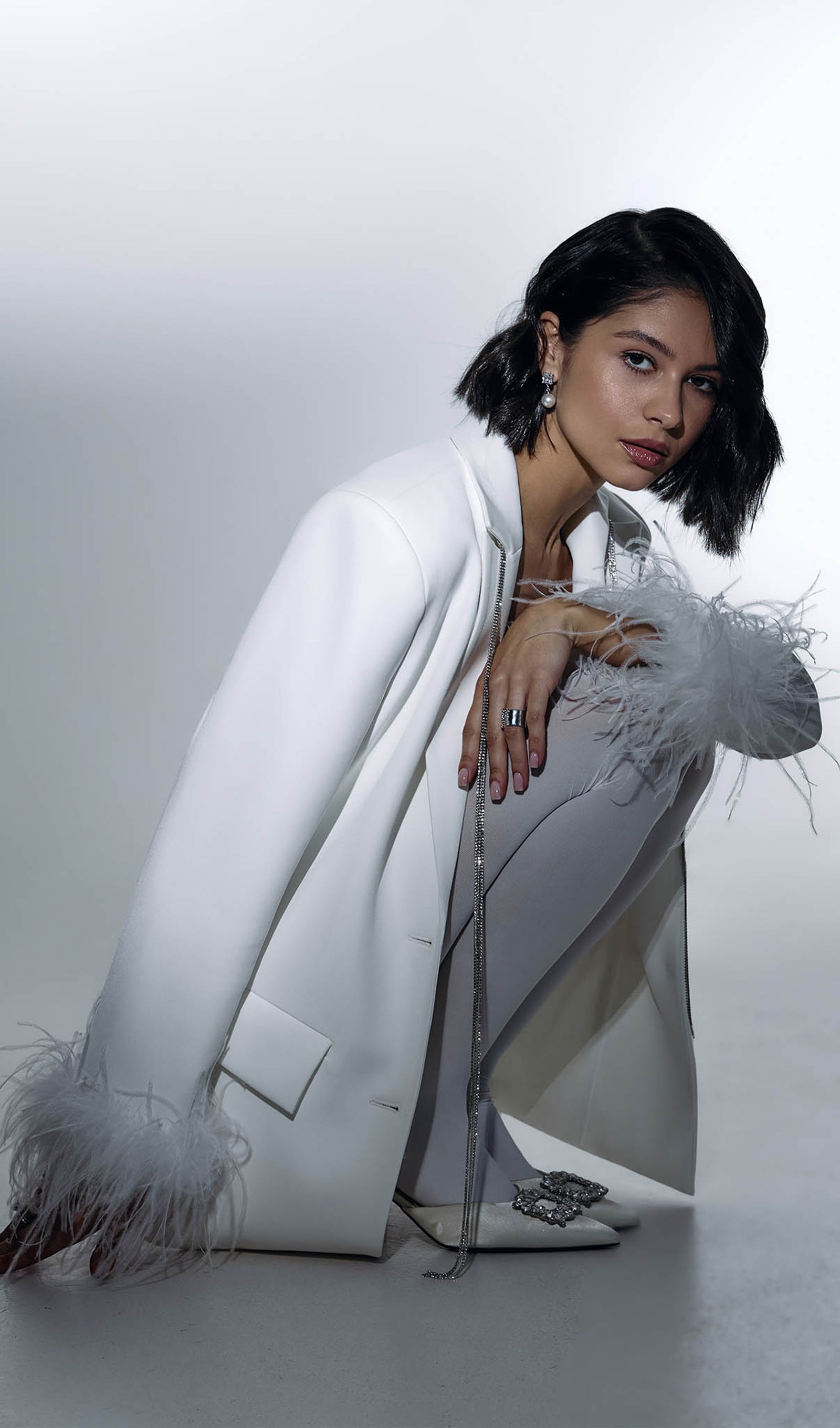 Single Breasted Buttons And Feathers Jacket