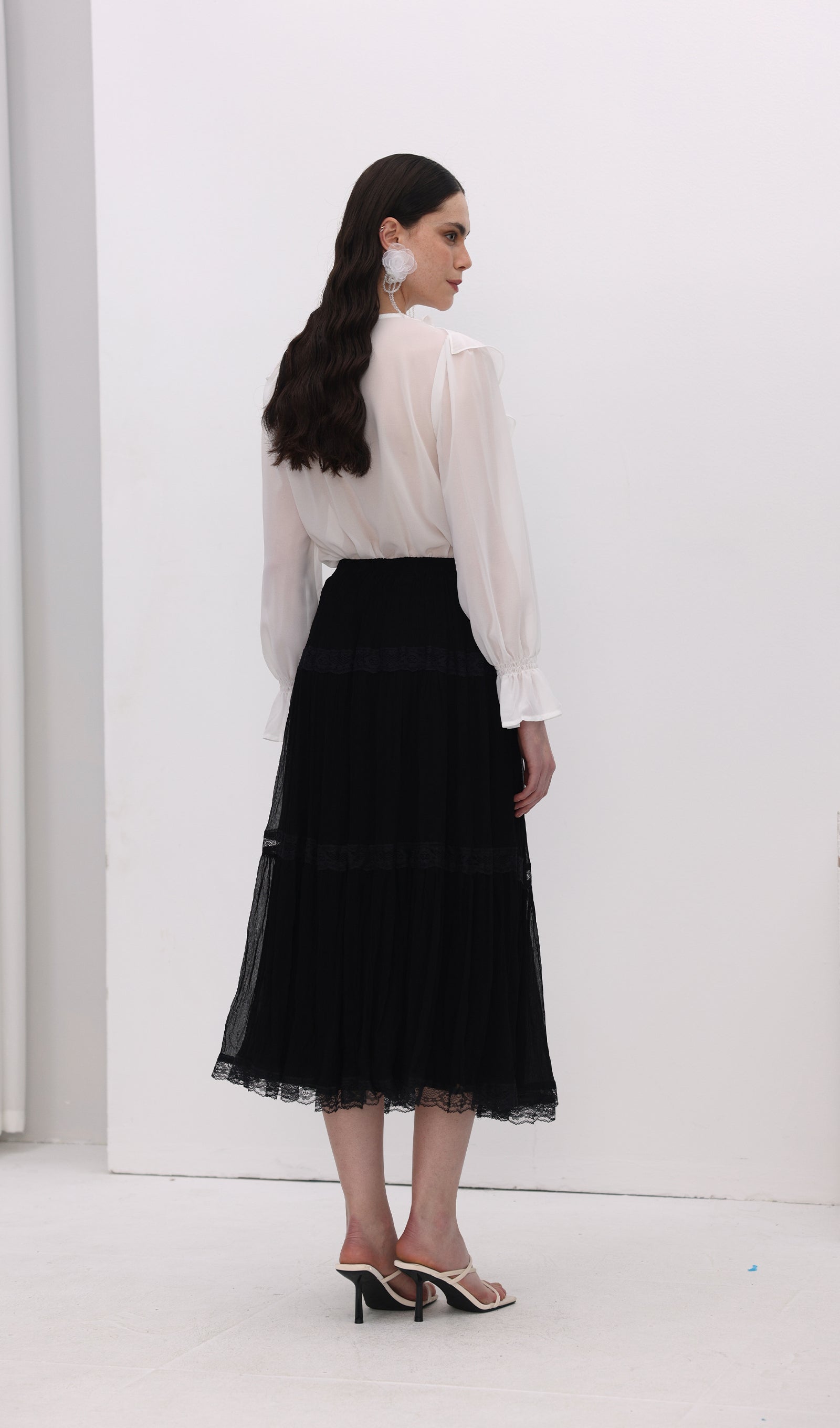 Solid Pleated Midi Skirt