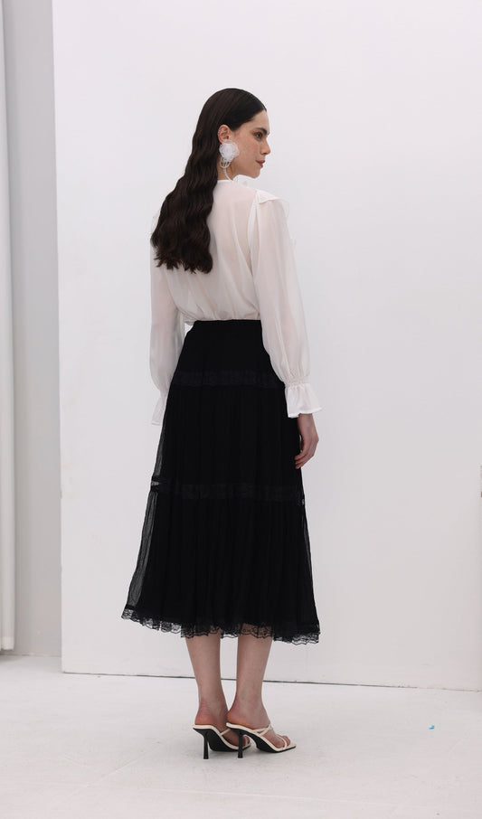 Solid Pleated Midi Skirt