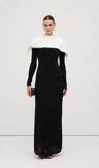 Asymmetrical Draped Shoulder Pleat Maxi Dress