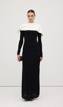 Asymmetrical Draped Shoulder Pleat Maxi Dress
