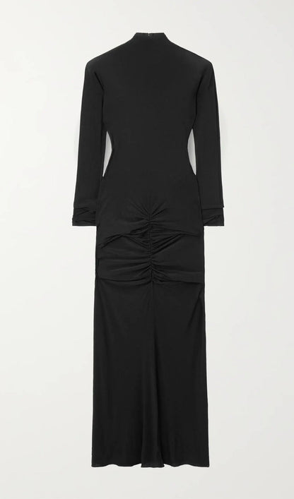 Draped Stretch Mesh Midi Dress