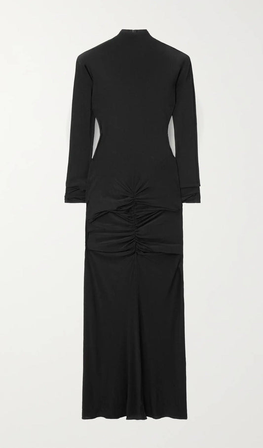 Draped Stretch Mesh Midi Dress