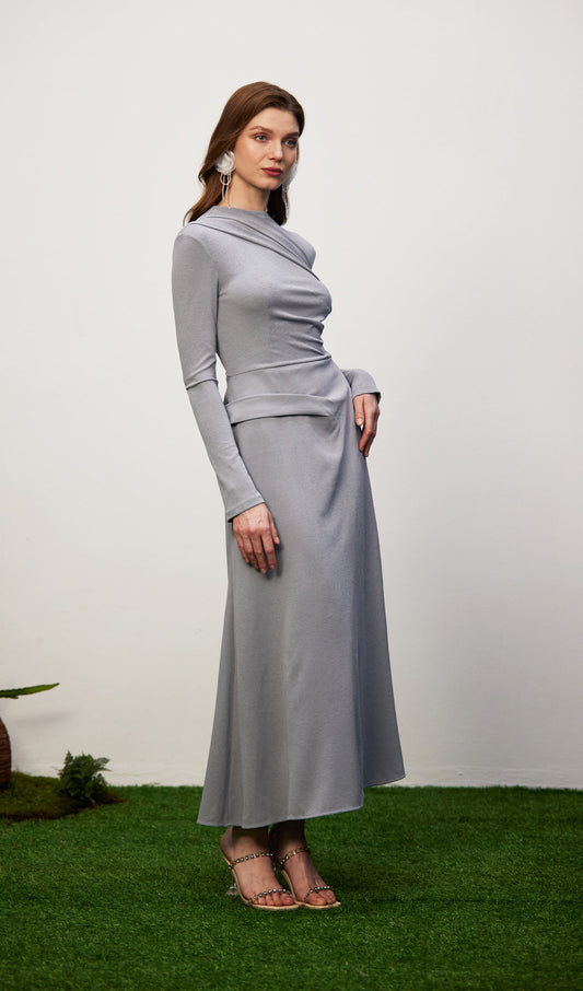 Solid Fitted Draped Maxi Dress