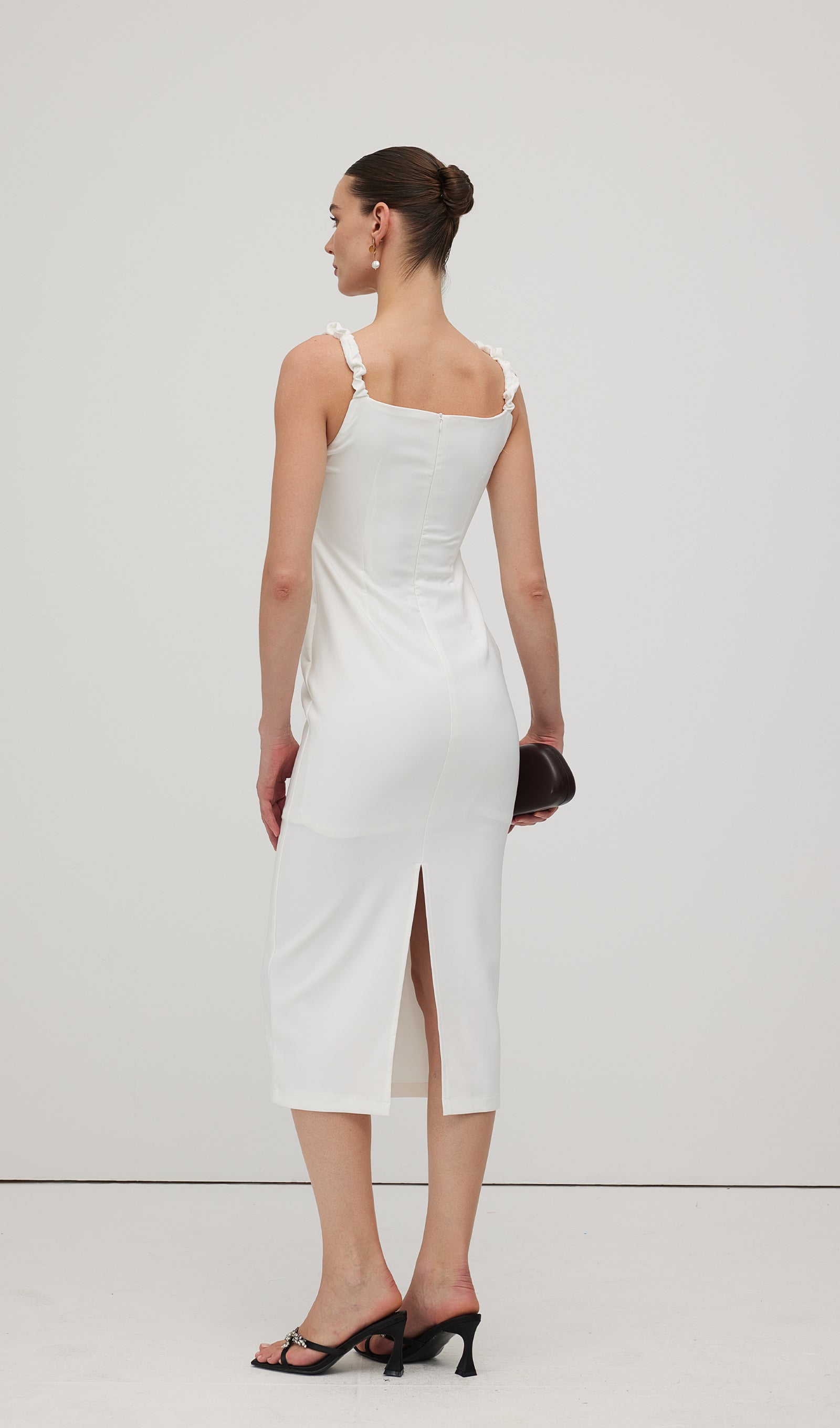 Solid Flower Sleeveless Midi Dress