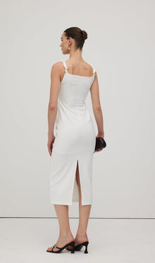 Solid Flower Sleeveless Midi Dress