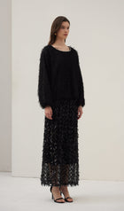 Black Feather Midi Skirt