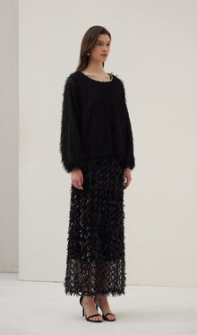 Black Feather Midi Skirt