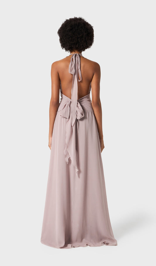 Halter Ruffles Rose Decoration Maxi Dress